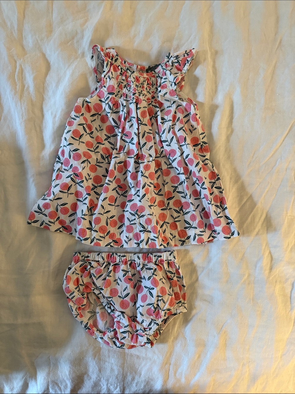 Girls Pink Floral Smocked Top with Matching Diaper Cover